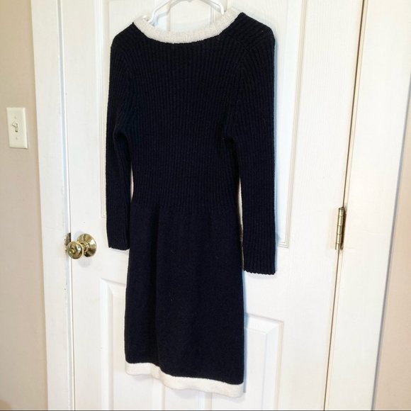 Free People Black V-Neck Long Sleeve Sweater Dress White Trim Size Small - Picture 8 of 8